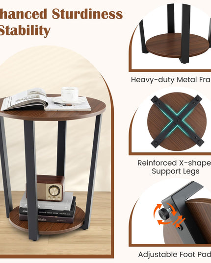 Giantex Round End Table Set of 1/2, 2-Tier Side Sofa Table with Open Storage Shelf and Metal Frame