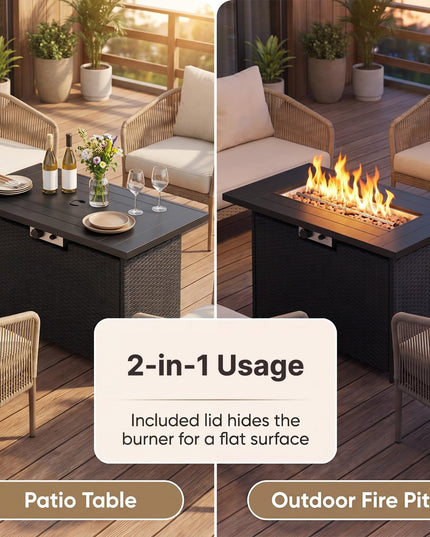 Giantex 42 Inch Propane Fire Pit Table 50,000 BTU Wicker Gas Fire Table