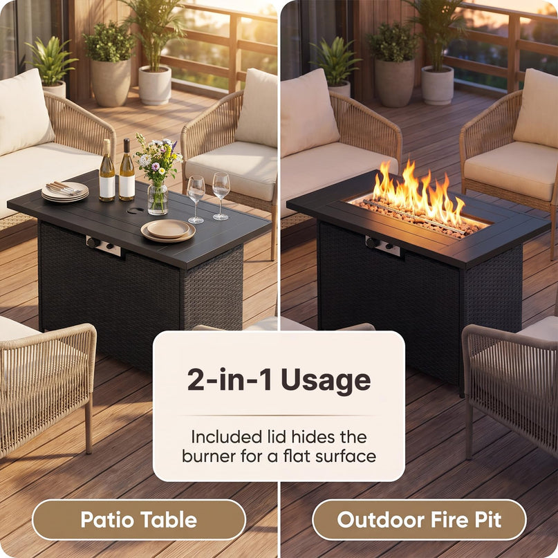 Giantex 42 Inch Propane Fire Pit Table 50,000 BTU Wicker Gas Fire Table