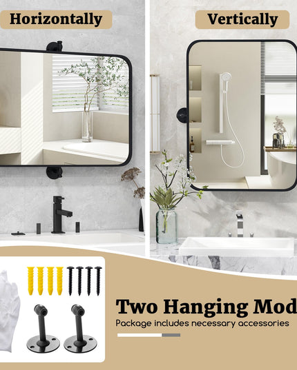 CHARMAID Pivot Mirror for Bathroom - 30'' x 22'' Tilt Beveled Vanity Mirror Black Metal Framed