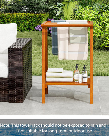 Giantex Teak Towel Rack for Bathroom, 5 Bars Freestanding Towel Racks with Storage Shelf, 19.5" L x 19.5" W x 31.5" H