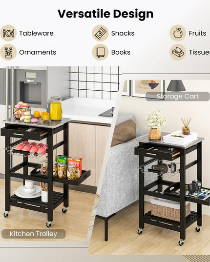 Giantex Rolling Kitchen Storage Cart with Stainless Steel Tabletop