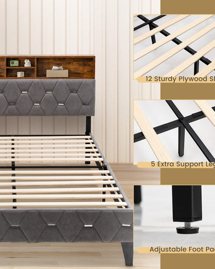 Giantex Full Size Bed Frame with Storage Headboard