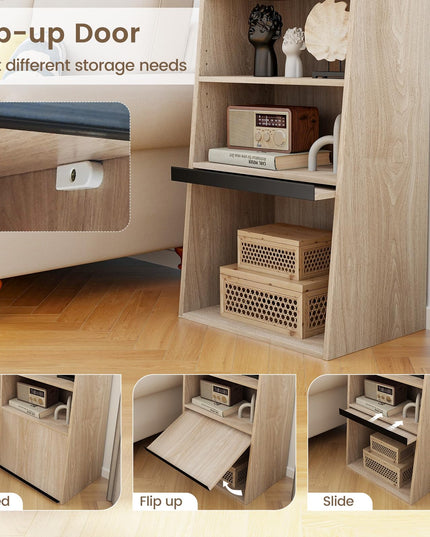 Giantex 6-Tier Bookcase, Freestanding Ladder Bookshelf with 2 Adjustable Shelves & Flip Up Door