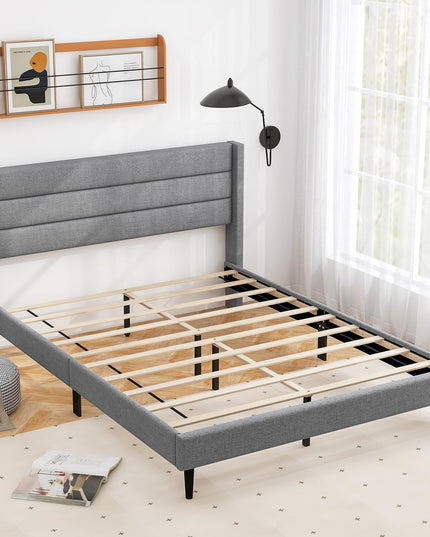 Giantex Bed Frame, Modern Linen Upholstered Platform Bed with Wingback Headboard