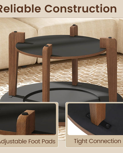 Giantex 2-Tier Round Farmhouse Coffee Table with 2-Tone Tabletop