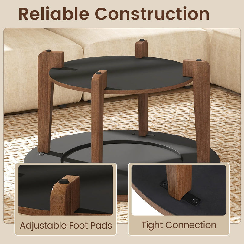 Giantex 2-Tier Round Farmhouse Coffee Table with 2-Tone Tabletop