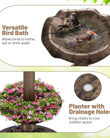 Giantex Bird Bath for Outside, 30 inch Solar Lighted Bird Bath and Feeder with Flower Planter