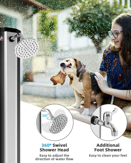 Giantex 7.2 FT 10 Gallon 2-Section Solar-Heated Outdoor Shower, Pool Shower W/Free-Rotating Shower Head