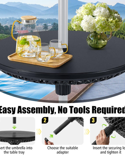 Patio Umbrella Table Tray - 23'' Portable Outdoor Side Table with Umbrella Hole for 1.5", 1.34" & 1.26" Poles
