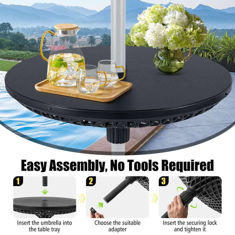 Patio Umbrella Table Tray - 23'' Portable Outdoor Side Table with Umbrella Hole for 1.5", 1.34" & 1.26" Poles