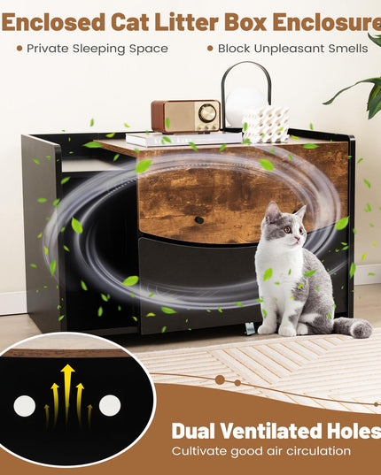 Giantex Cat Litter Box Enclosure - Hidden Cat Washroom Furniture with Rolling Pull-Out Drawer