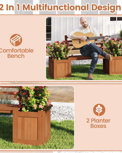 Giantex 2 in 1 Outdoor Bench with Backrest & 2 Raised Garden Beds