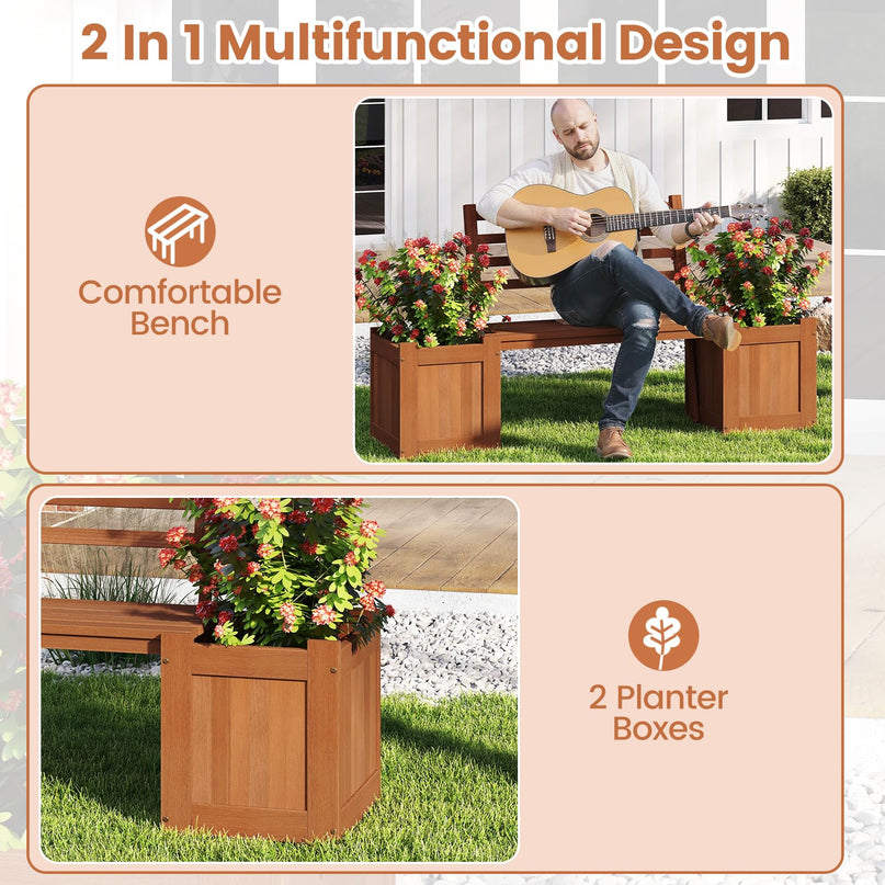 Giantex 2 in 1 Outdoor Bench with Backrest & 2 Raised Garden Beds