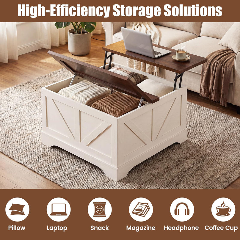 Giantex 31.5" Square Farmhouse Lift Top Coffee Table with Storage