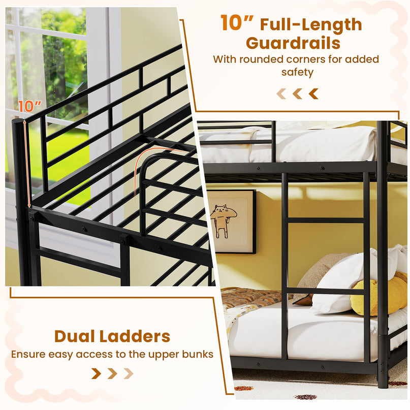 Giantex Full Metal Bunk Bed Frame with Dual Ladders & Safety Guardrails for Teens Adults