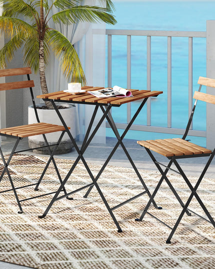 Giantex 3-Piece Acacia Wood Bistro Set with 2 Folding Chairs, Slatted Seat & Tabletop