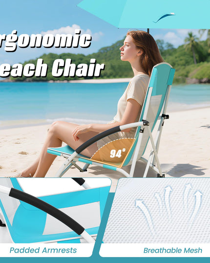 Chaise de plage basse pliable Giantex avec parasol détachable et réglable