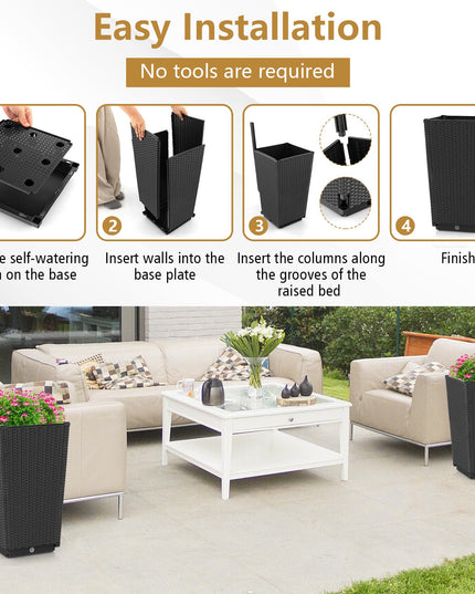 Giantex Outdoor Wicker Flower Pot Set of 2, 22.5” Tall Planters with Drainage Hole, Self-Watering Tray