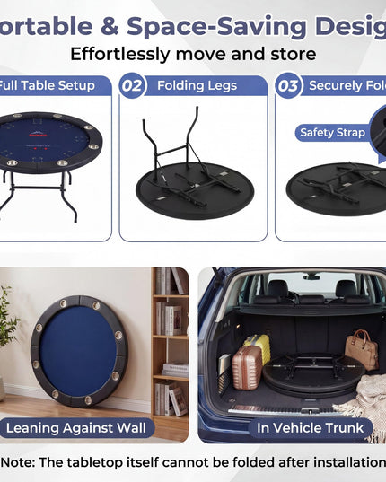 Giantex 48" Round Poker Table Foldable with 8 Cup Holders
