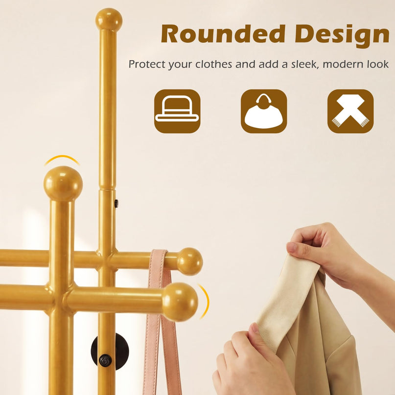 Giantex Double Rod Clothing Rack | Freestanding Clothes Rack with 5 Coat Hooks