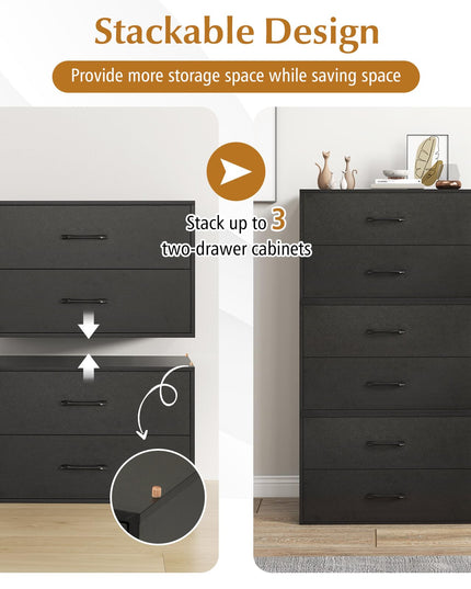 Giantex Stackable Drawers for Closet, 2-Drawer Short Dresser, Multi-Purpose Storage Cube with Anti-Scratch Pads(1/2, Black)