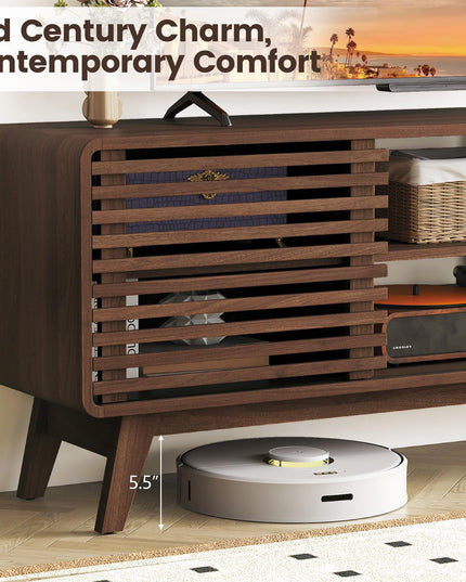 Meuble TV moderne Mid-Century Giantex avec armoire de rangement pour téléviseurs 60/65 pouces