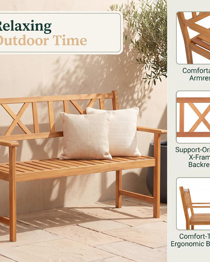 GIANTEX 2-Person Outdoor Acacia Wood Loveseat Bench