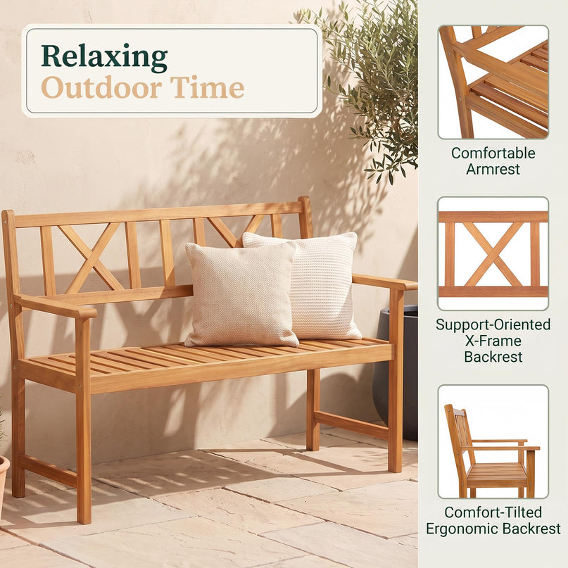 GIANTEX 2-Person Outdoor Acacia Wood Loveseat Bench