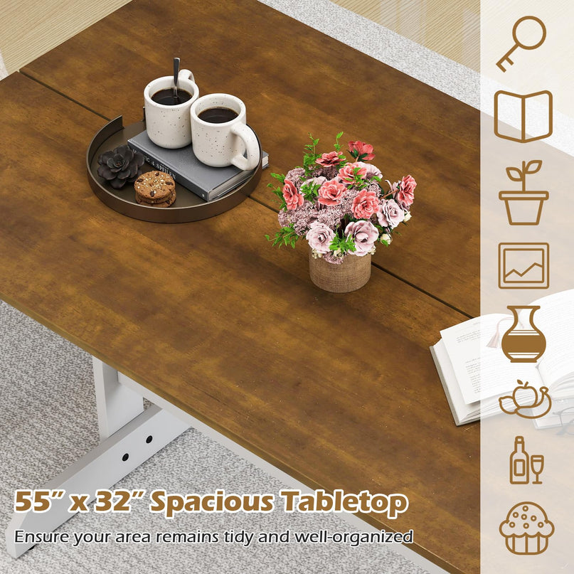 Table à manger Giantex 55 pouces avec pieds en bois d'hévéa en forme de H