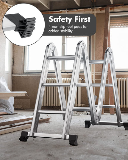 7 in 1 Folding Extension Ladders,Extendable Scaffold Aluminum Step Ladder 330LB (12.2 Ft)