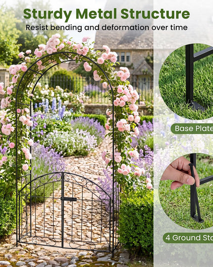 Giantex 79" H x 39" W Garden Arch with Gate & Safety Latch
