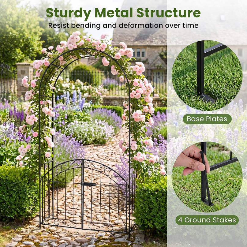 Giantex 79" H x 39" W Garden Arch with Gate & Safety Latch