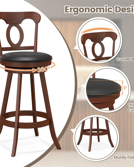 Giantex Swivel Bar Stools Set of 2, 24" Counter Height Barstools with Back, Solid Rubber Wood Frame