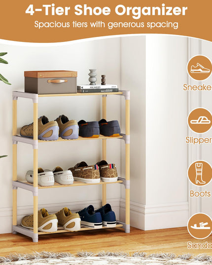 Meuble à Chaussures Empilable à 4 Niveaux Giantex avec Étagères Ouvertes à Lattes