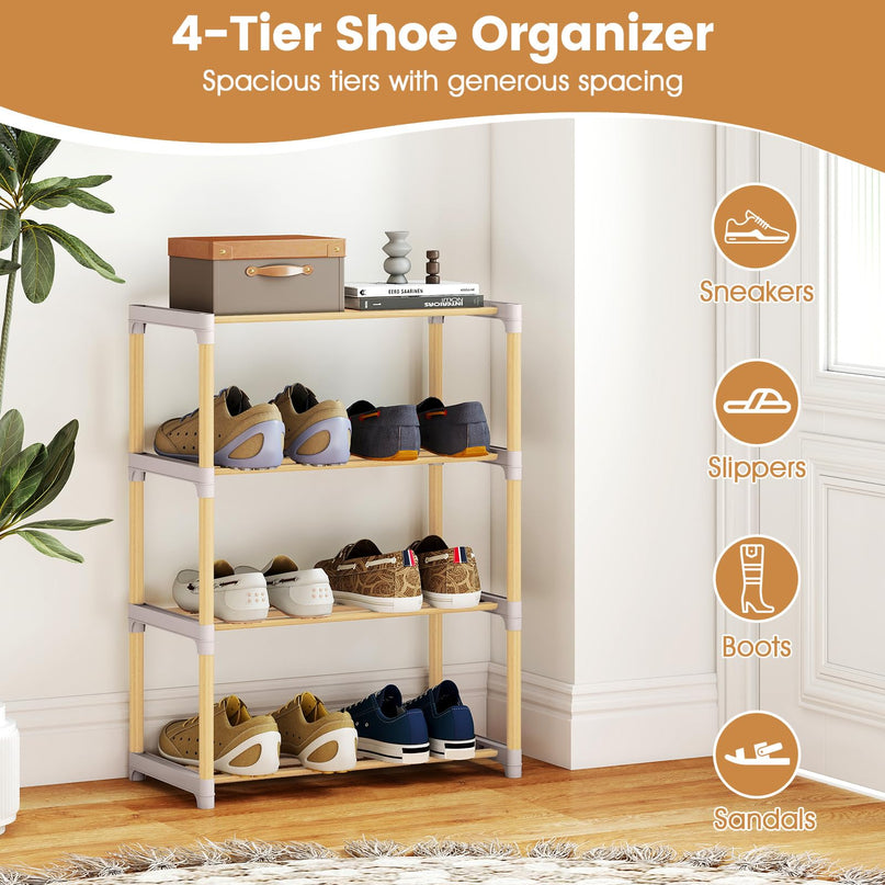 Meuble à Chaussures Empilable à 4 Niveaux Giantex avec Étagères Ouvertes à Lattes