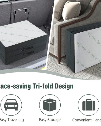 Giantex 4-Inch Tri Folding Mattress, Foam Mattress Topper with Bamboo Fiber Cover (Cot)