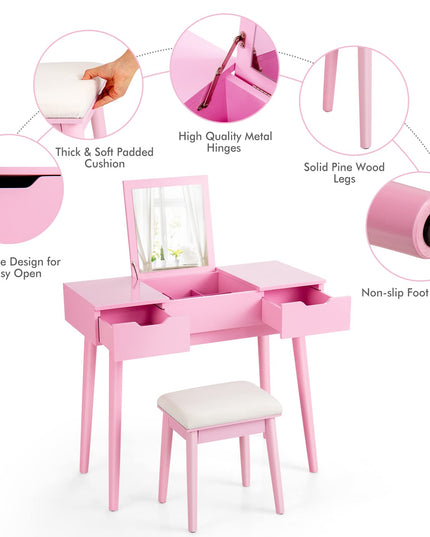 CHARMAID Vanity Set with Flip Top Mirror, 2 Drawers and 9 Storage Compartments