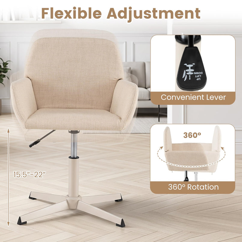 GIANTEX Vanity Chair with Back | 360° Swivel Armchair w/Adjustable Height (1/2)