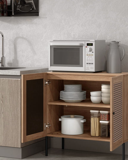 Giantex Buffet Cabinet, Wood Sideboard Storage Cabinet with Rattan Door, 3-Position Adjustable Shelf