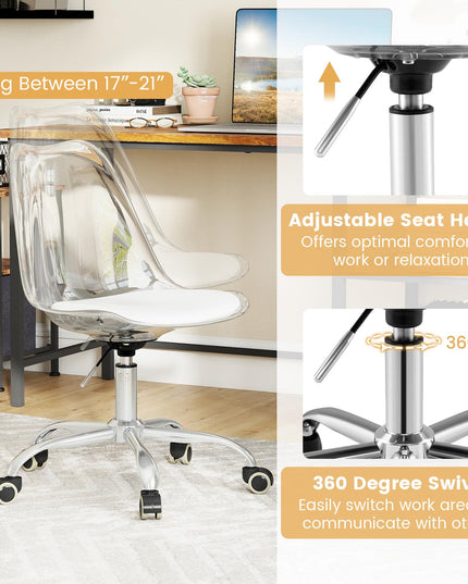 Giantex Acrylic Clear Desk Chair with PU Leather Cushion