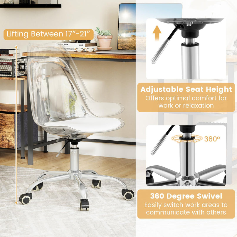 Giantex Acrylic Clear Desk Chair with PU Leather Cushion