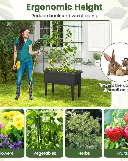 Giantex Raised Garden Bed with Climbing Trellis, Self-Watering Elevated Planter