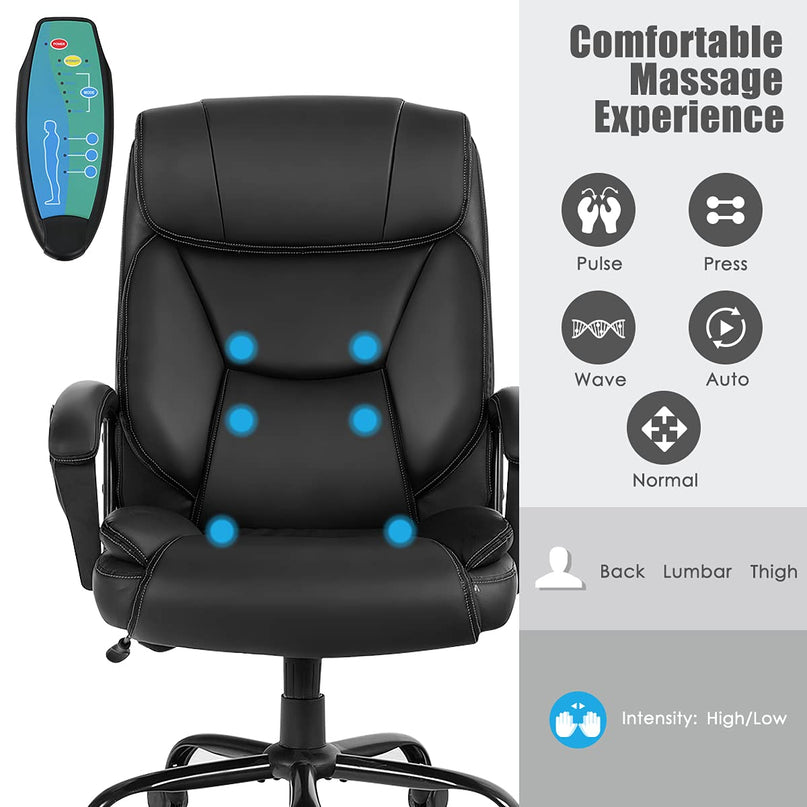 Chaise de bureau Giantex grande taille et robuste (227 kg), chaise de direction massante avec 6 points de vibration
