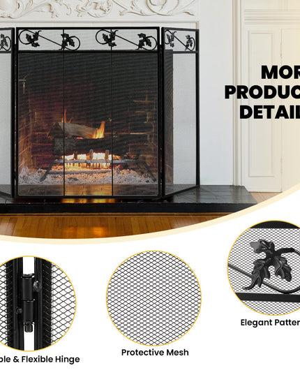 Giantex 3-Panel Fireplace Screen Black - 50 x 30 Inch Folding Antique Mesh Metal Flat Fireplace Screen