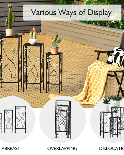3 Pieces Flower Pots Display Rack with Vines and Crystal Floral Design