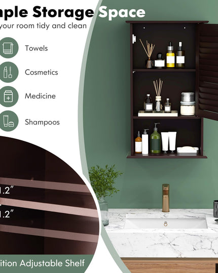 Giantex Bathroom Wall Mount Cabinet - Over The Toilet Storage Organizer with Single Door and Adjustable Shel