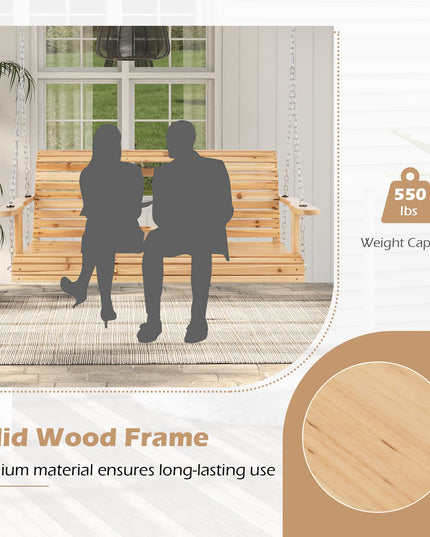 Giantex Outdoor Hanging Porch Swing - 2-Seat Wood Swing Bench