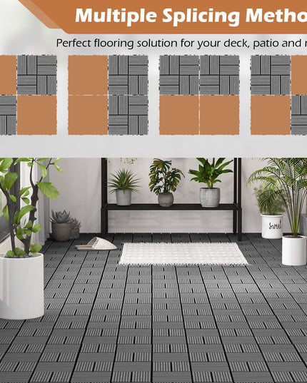 Giantex 18/36 PCS Interlocking Deck Tiles - 12" x 12" Composite Decking Boards Waterproof All Weather