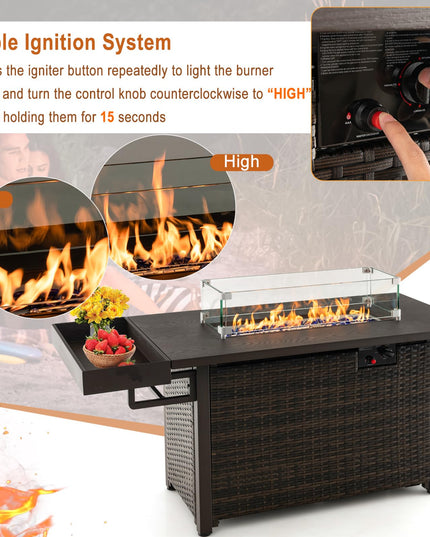 Giantex 52" Outdoor Propane Fire Pit - 50,000 BTU Wicker Patio Gas Fire Table w/Lid